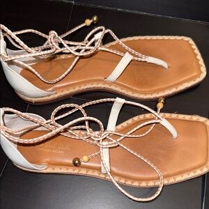 ANTONIO MELANI-The Nat Note White and Tan Women's Sandals